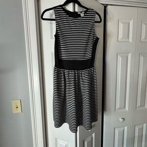 Bar III Women's Black & White Striped Fit & Flare Dress Knee Length